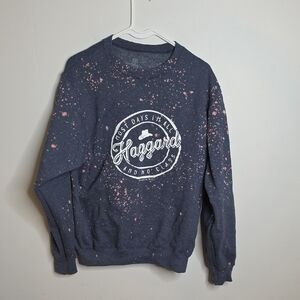Haggard Blue Sweatshirt with Pink Bleach Speckles Size Small